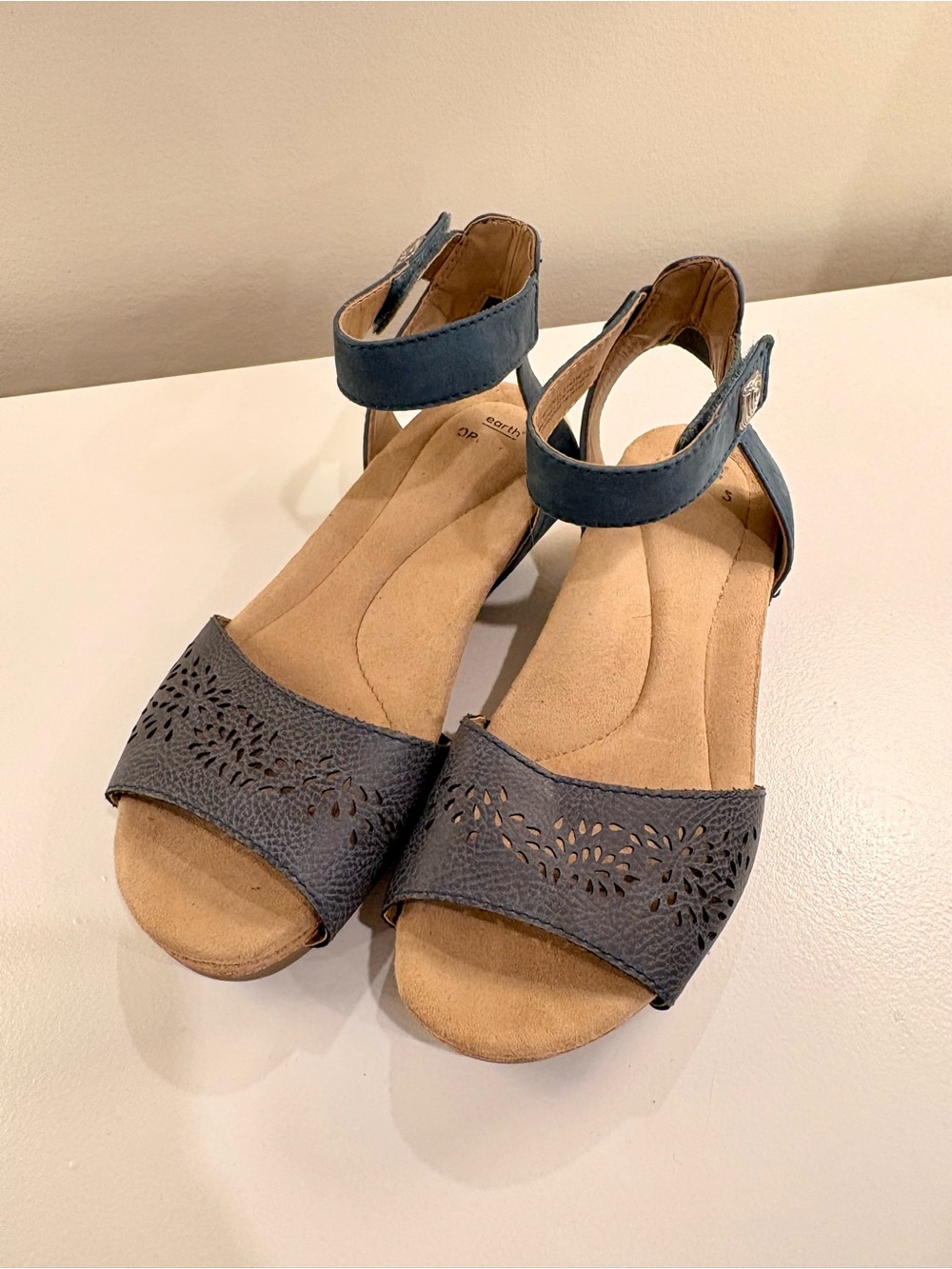 Earth Origins Women's Blue Laser-Cut Ankle Strap Sandals